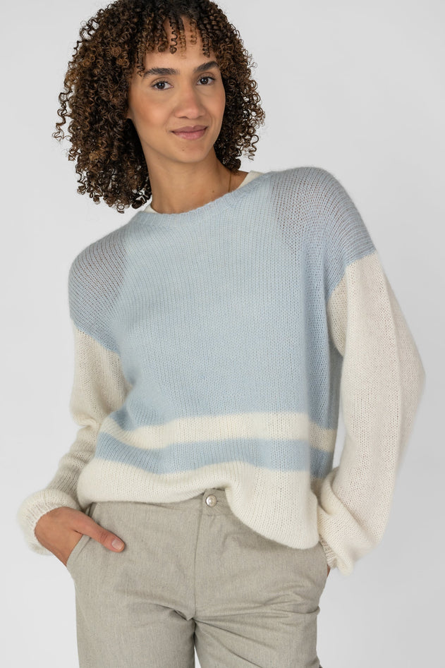 Block Stripe Knit Off-White/Light Blue