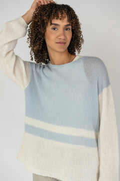 Block Stripe Knit Off-White/Light Blue