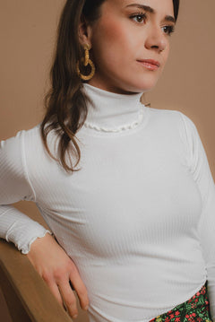 Rib Rollneck Long Sleeve White