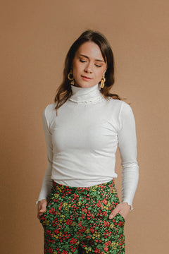 Rib Rollneck Long Sleeve White