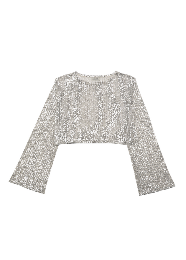 Rue Sequins Long Sleeve Top Champagne