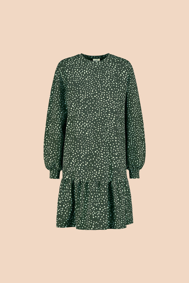 Ruffle Sweatshirt Dress Wild Dots Moss