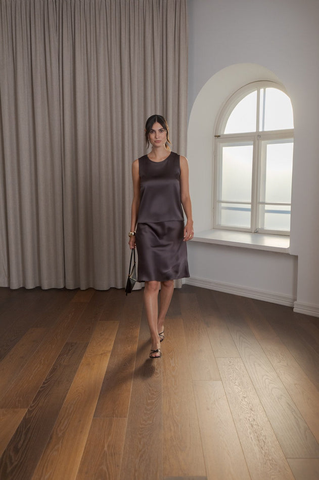 Tia Sleeveless Satin Top Dark Chocolate