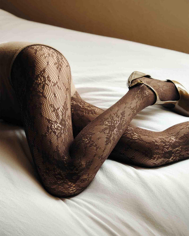 Rosa Lace Tights Dark Brown