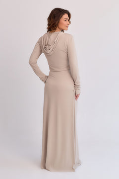Luna Ribbed Draped Maxi Skirt Beige