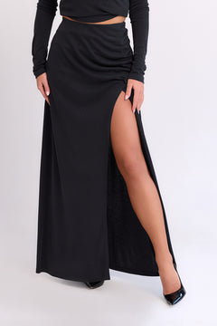 Luna Ribbed Draped Maxi Skirt Steel