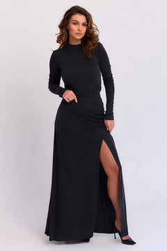 Luna Ribbed Draped Maxi Skirt Steel