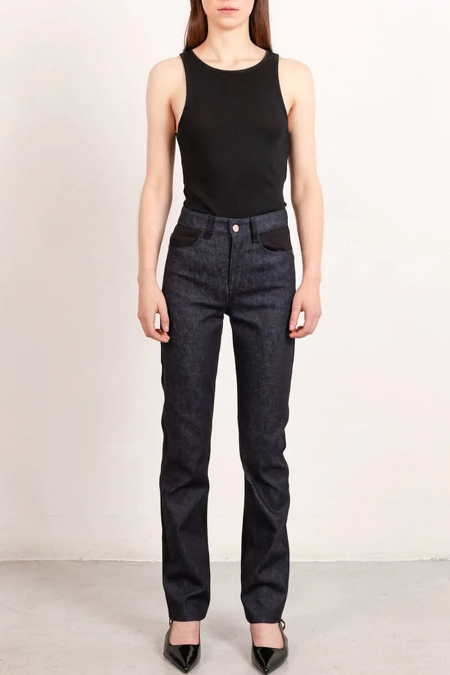 Straight Leg Colour Block Jeans Dark Blue And Black - Studio Heijne