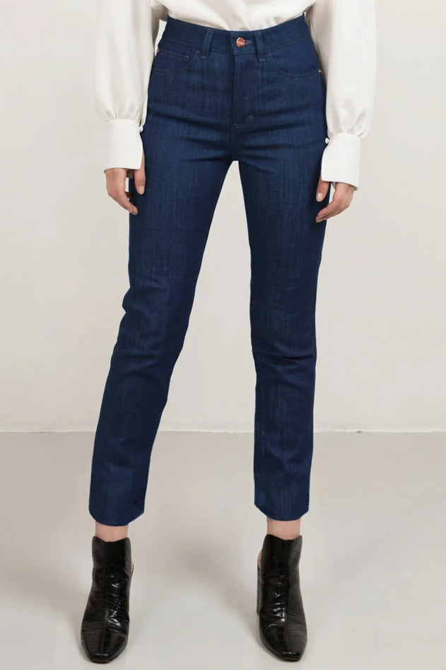 Straight Leg Cropped Jeans Mid Blue - Studio Heijne