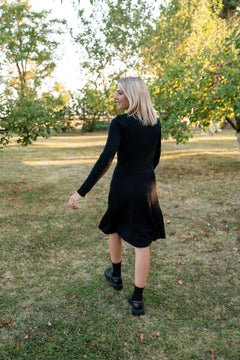 Mini Knitted Merino Wool A-Line Dress Black