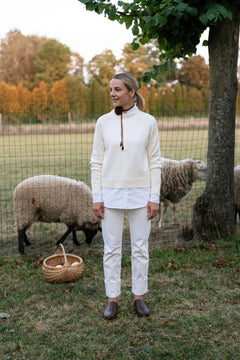 Crew Neck Merino Wool Sweater Natural White