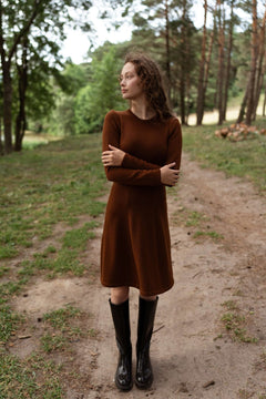 Mini Knitted Merino Wool A-Line Dress Chocolate Brown