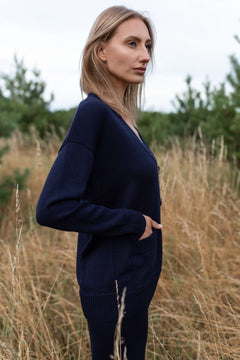 Button-Up Merino Wool Cardigan Dark Blue