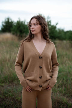 Button-Up Merino Wool Cardigan Camel