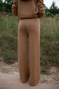 Merino Wool Wide-Leg Knitted Pants Camel