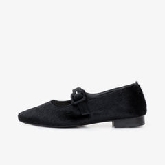 Mary Jane Pony Hair Ballet Flats Black