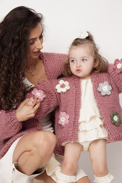Petit Handmade Flower Sweater Dark Pink