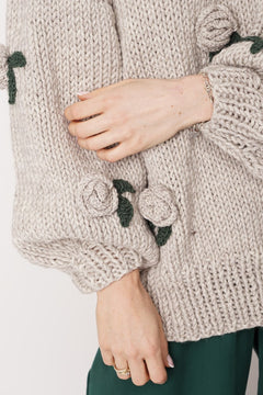 Rose Handmade Knit Sweater Dark Beige