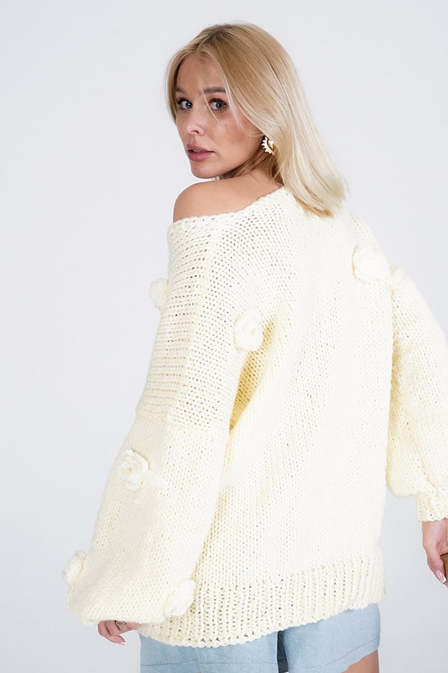 Rose Handmade Knit Sweater Pastel Yellow