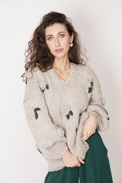 Rose Handmade Knit Sweater Dark Beige