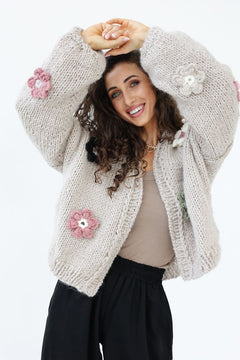 Flower Handmade Cardigan Beige