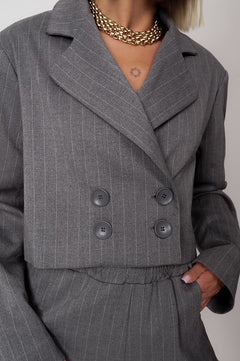 Aspen Cropped Blazer Striped Grey