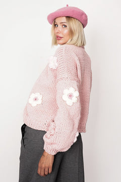 Flower Handmade Cardigan Light Pink