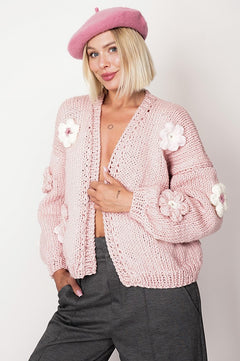 Flower Handmade Cardigan Light Pink