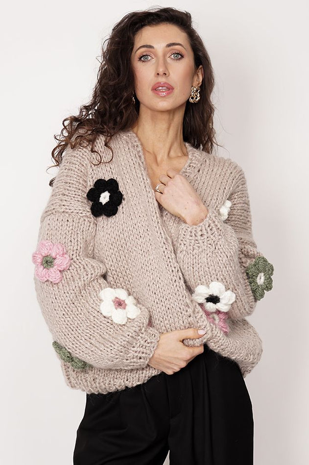 Flower Handmade Cardigan Beige