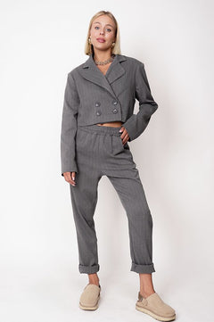 Aspen Cropped Blazer Striped Grey