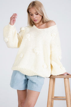 Rose Handmade Knit Sweater Pastel Yellow