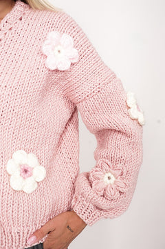 Flower Handmade Cardigan Light Pink