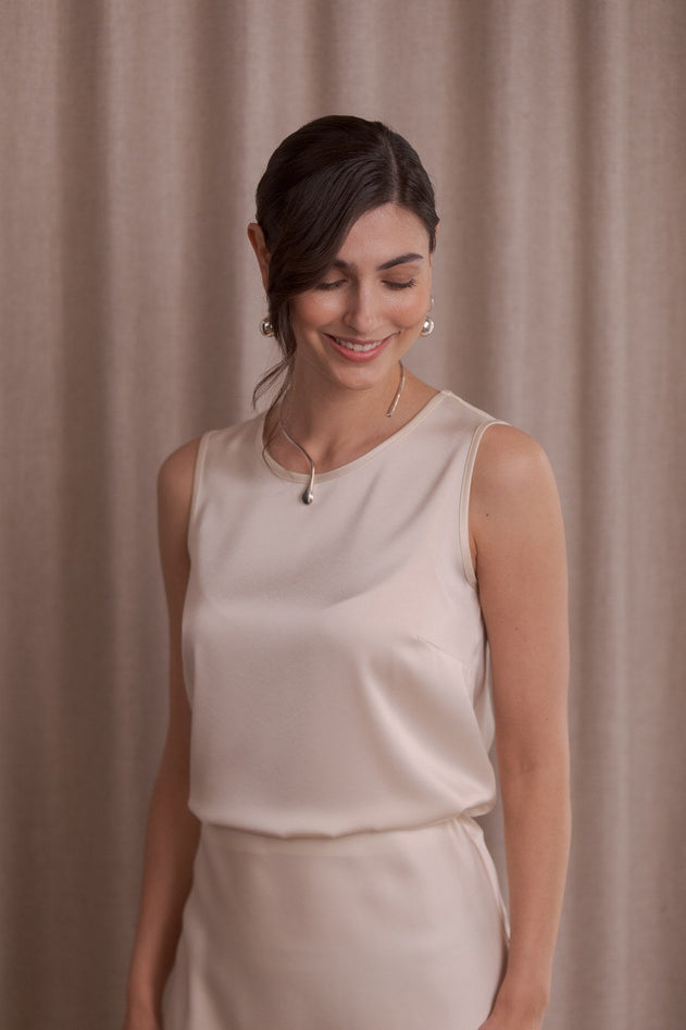 Tia Sleeveless Satin Top Cream