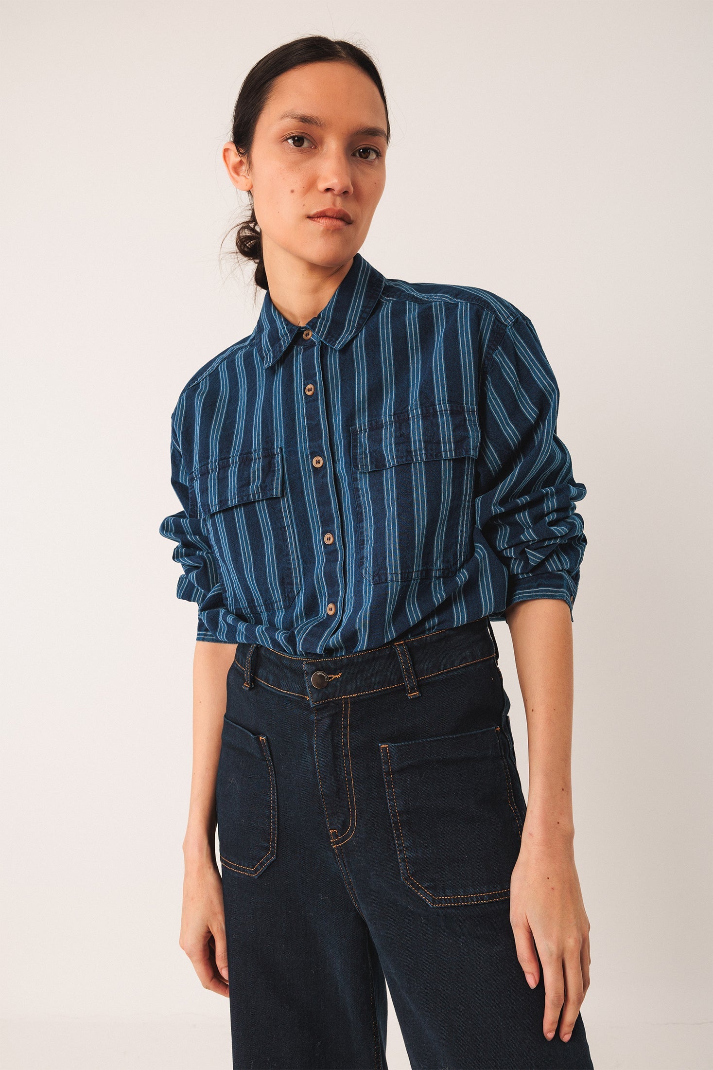 Striped Cotton Shirt Blue