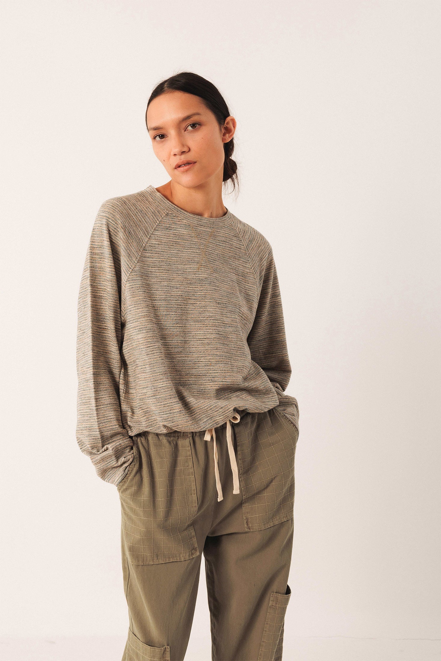 Pants With Check Stitching Military Green