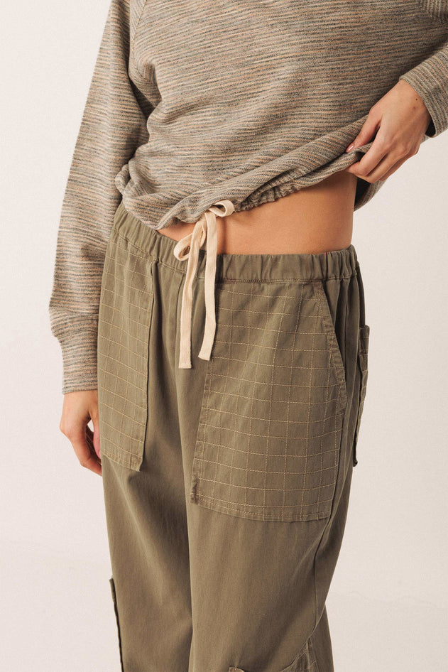 Pants With Check Stitching Military Green