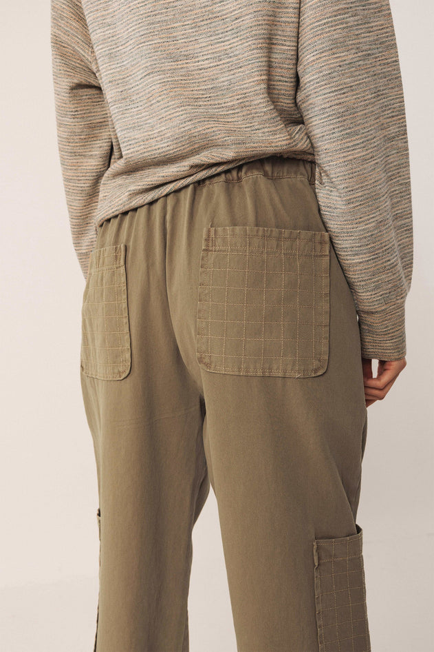 Pants With Check Stitching Military Green