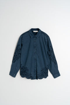 Embroidered Voile Shirt Blue