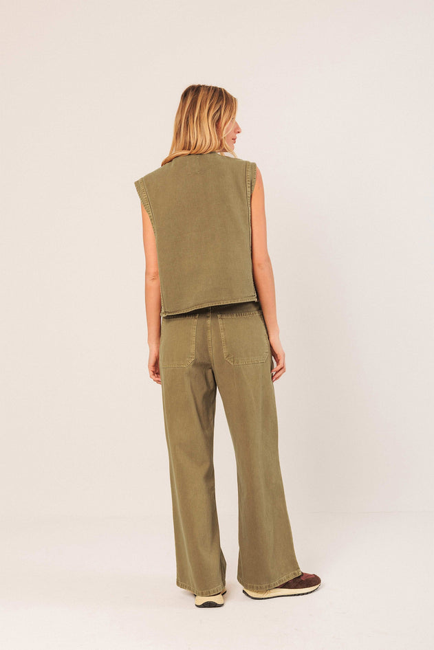 Boxy Twill Vest Olive