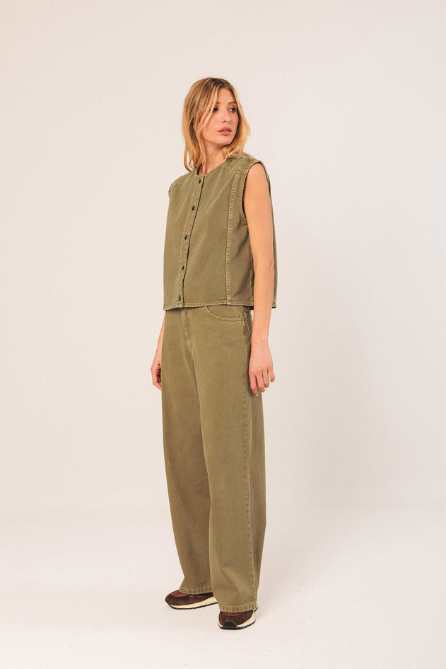 Boxy Twill Vest Olive