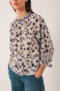 Elastic Cotton Blouse Blue