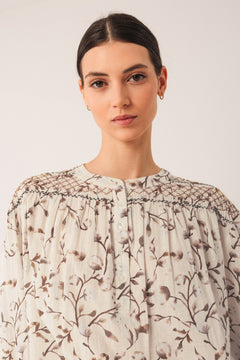 Smock-Detailed Blouse Brown