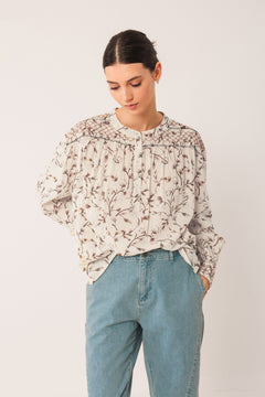 Smock-Detailed Blouse Brown