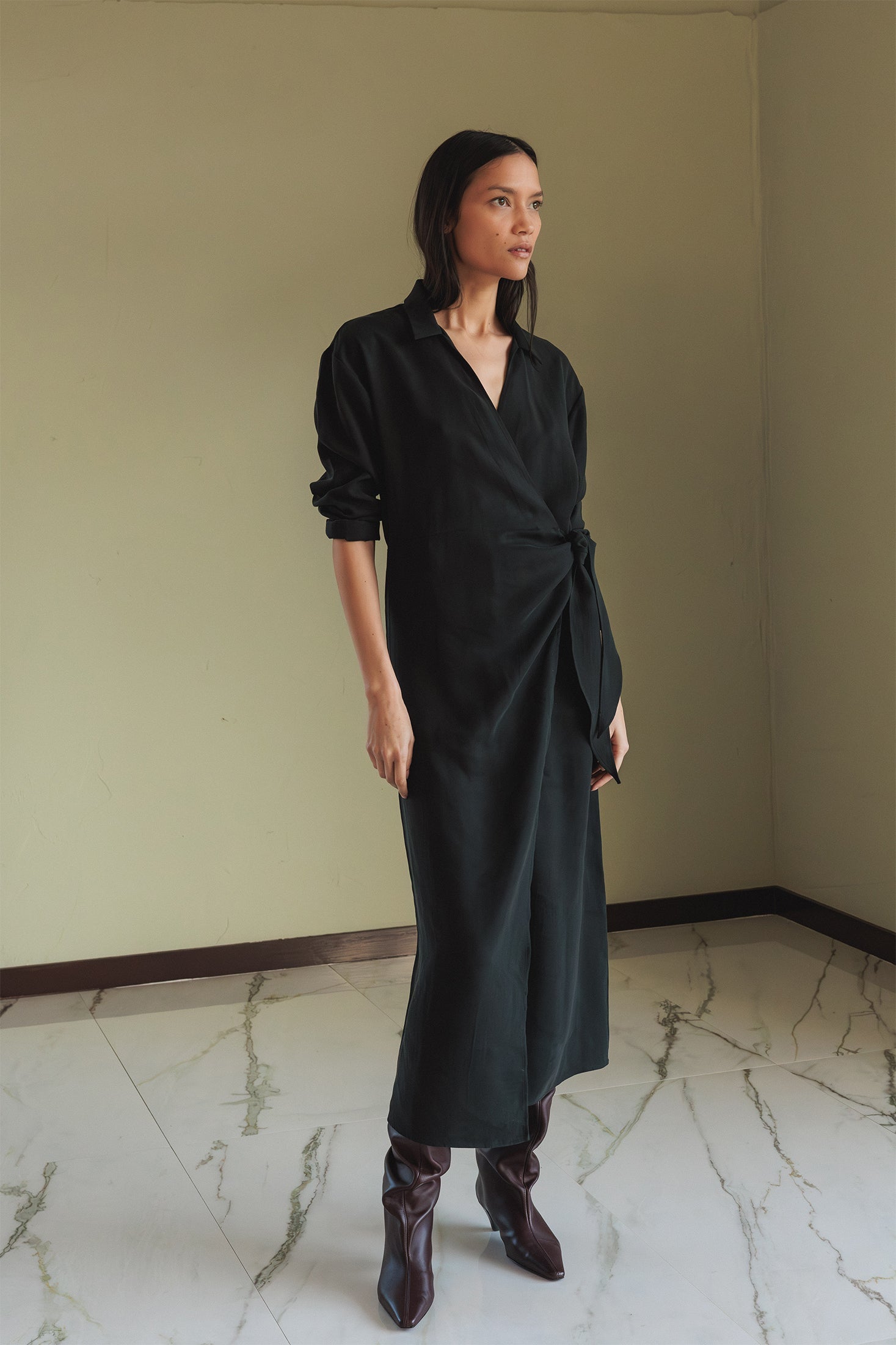 Knotted Draped Dress Black