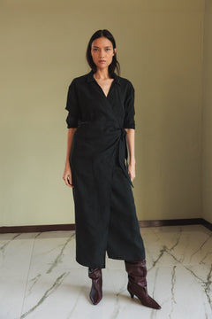 Knotted Draped Dress Black