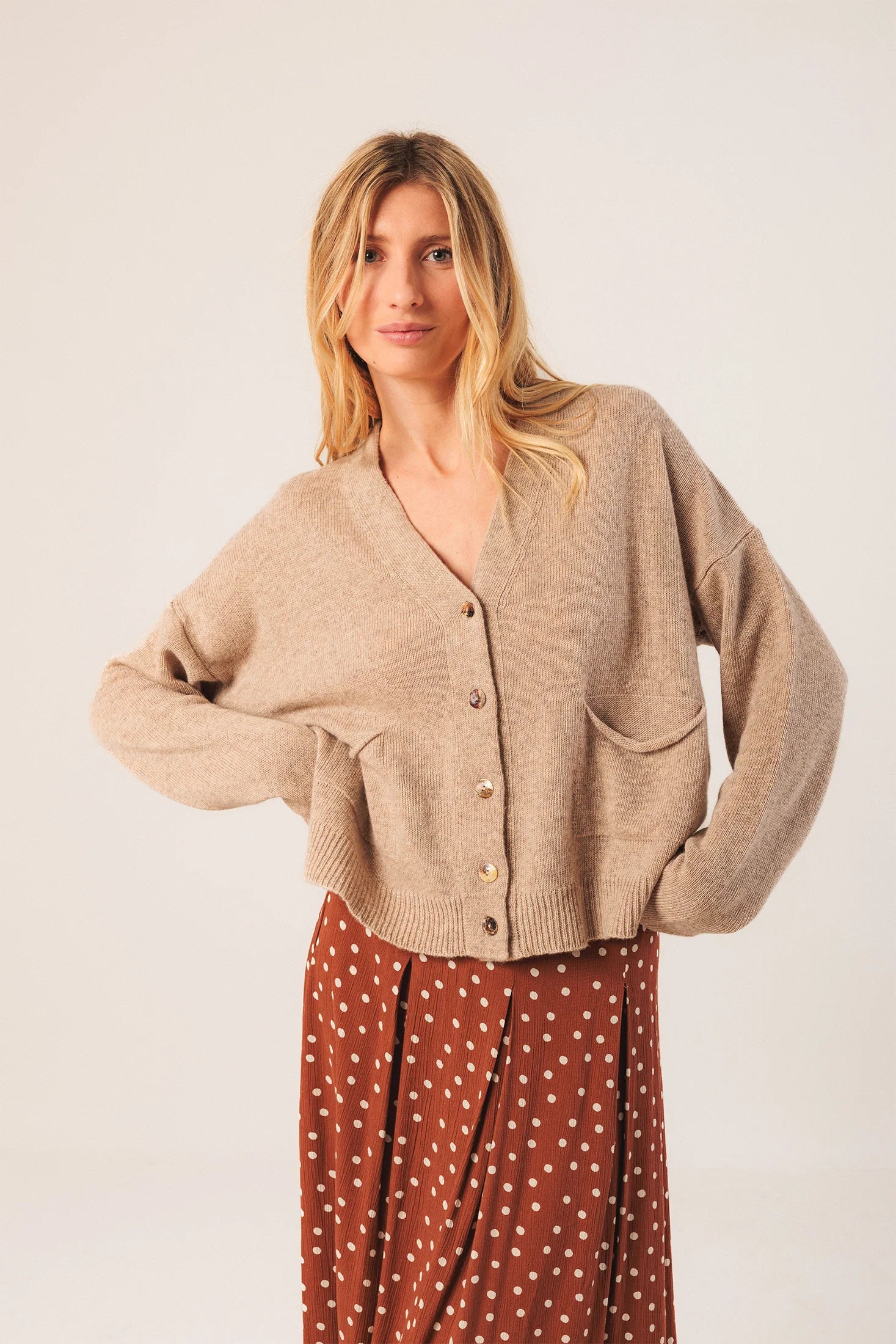 Cashmere Blend Cardigan Beige