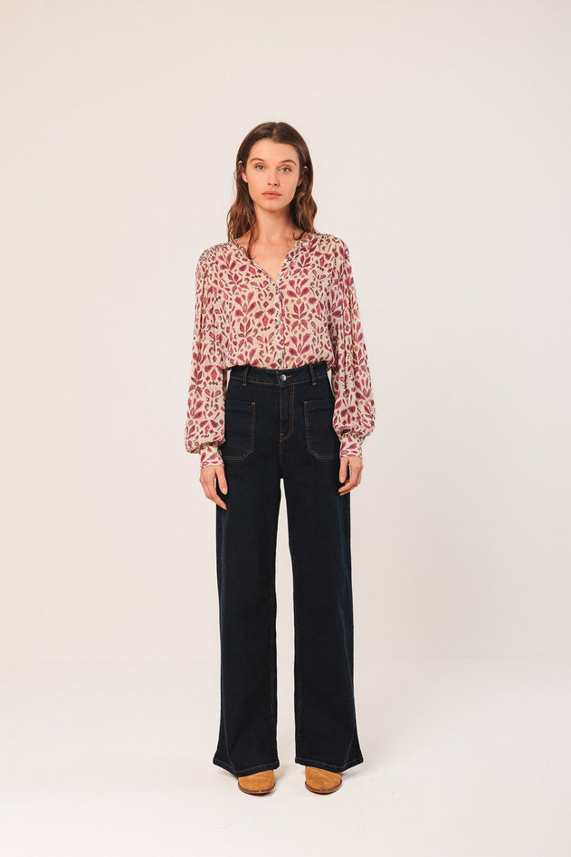 Smock-Detail Shirt Pink