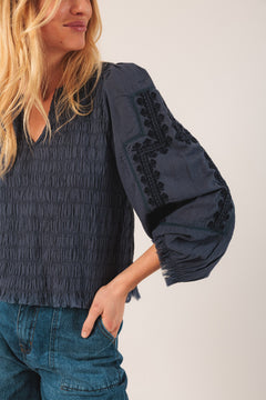 Ethnic Embroidered Blouse Blue