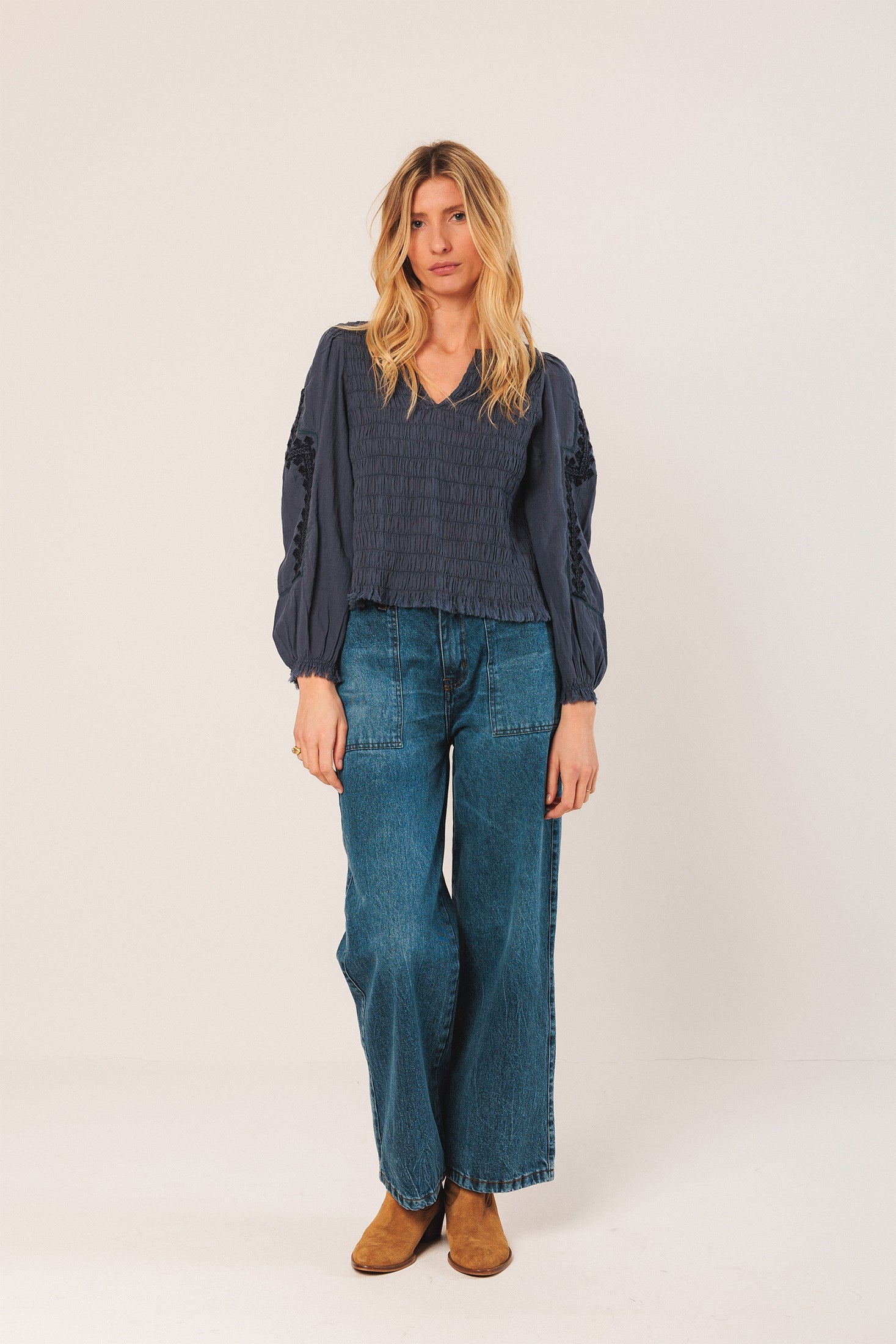 Ethnic Embroidered Blouse Blue