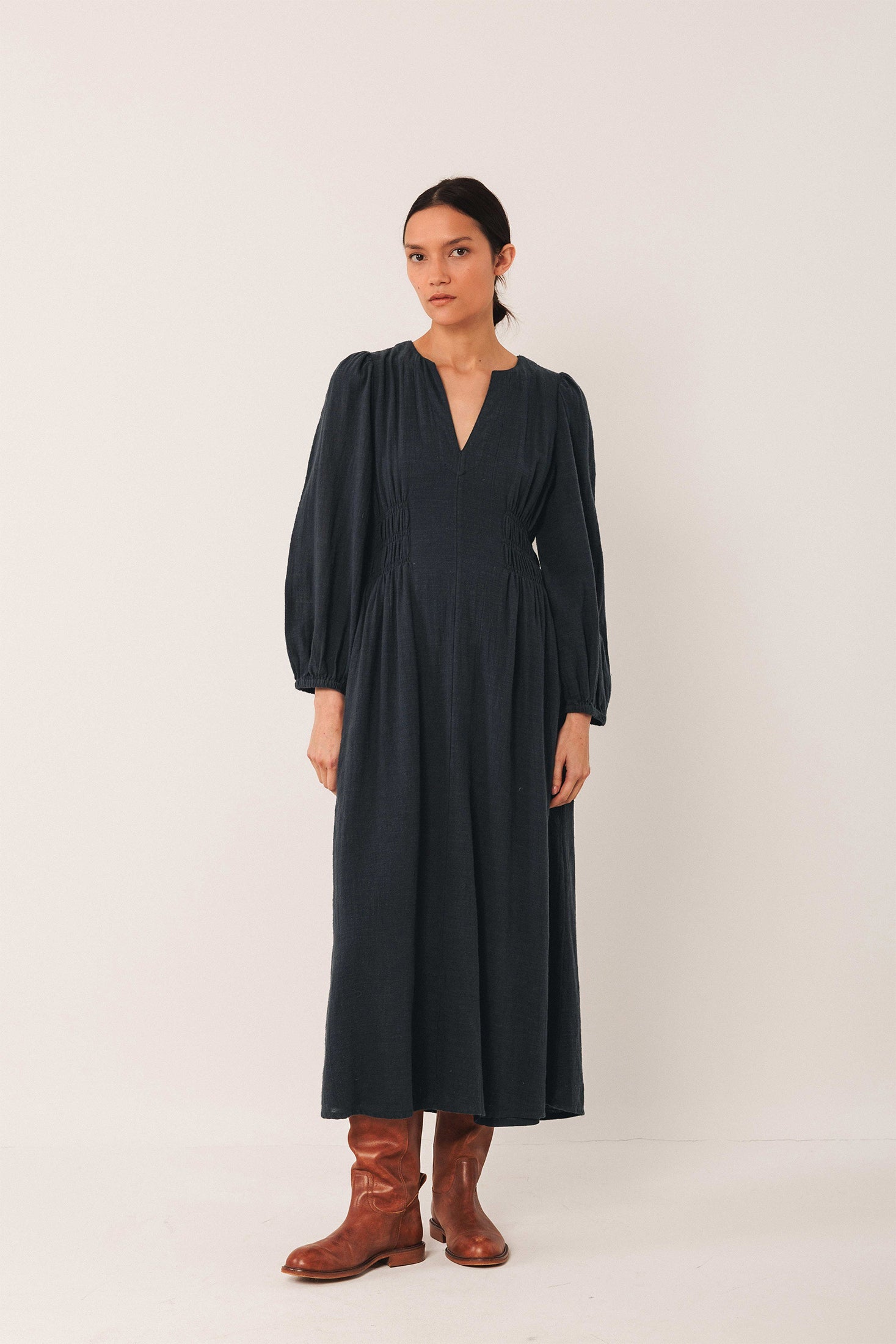 Crepe Cotton Dress Navy